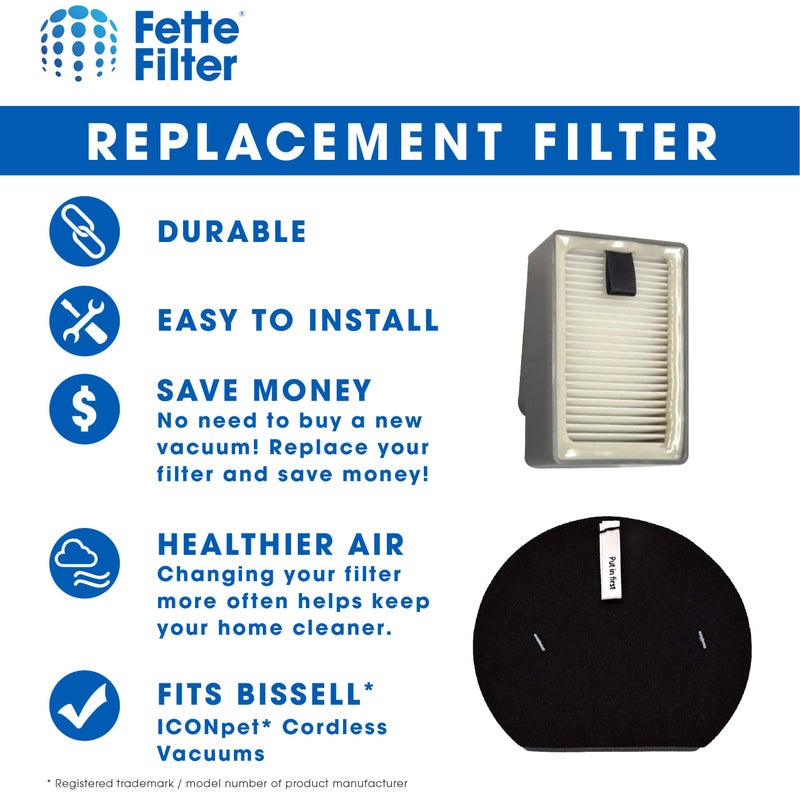 Fette Filter - Filter Set Compatible with Bissell ICON Pet Cordless Stick Vacuums Compare to Part # 1621427 &1621616 & 1621064 & 2792 (2 Pre & 2 Post Motor Filters) - Image 3